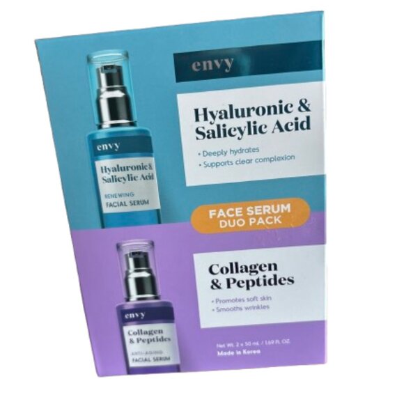 ENVY Face Serum Duo Pack Hyaluronic & Salicylic Acid/Collagen & Peptides - Picture 1 of 8